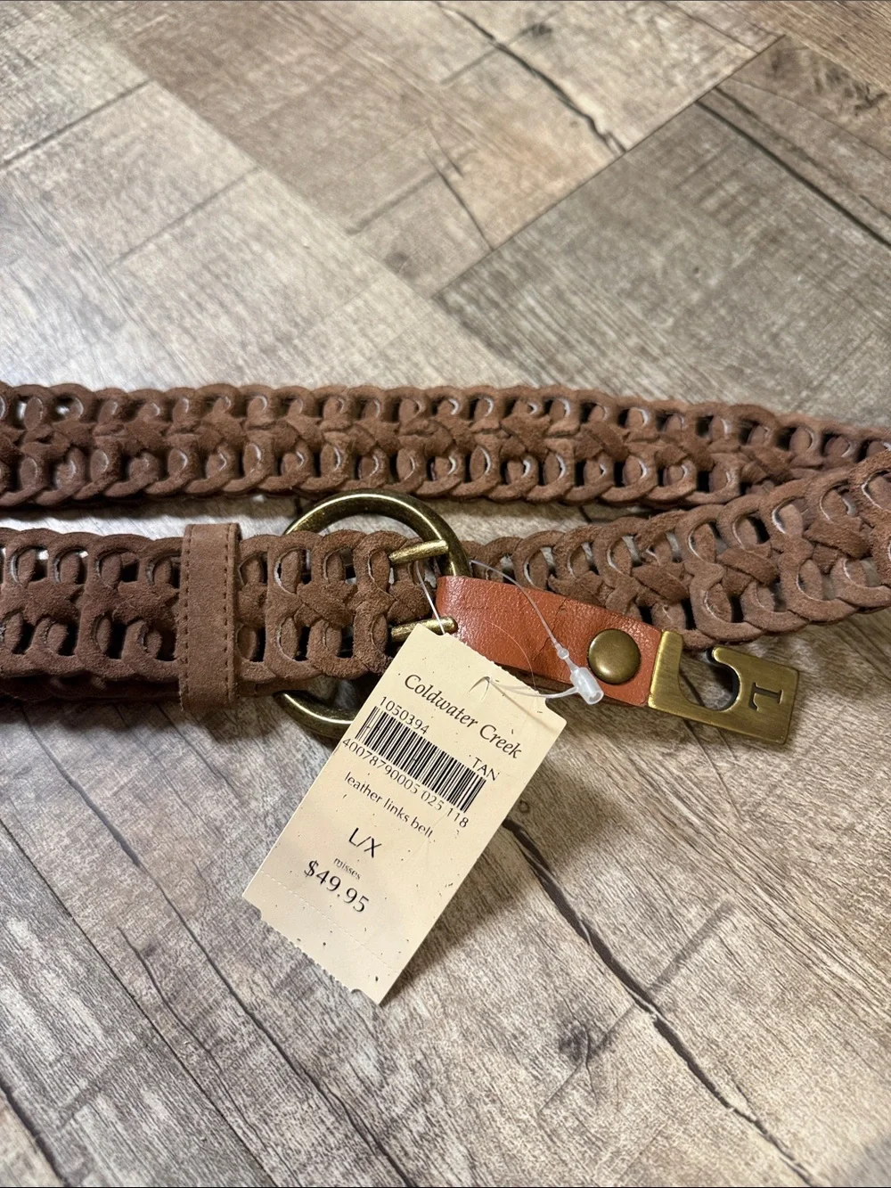 Coldwater Creek Brown Braided Leather Belt with Gold Hardware size large